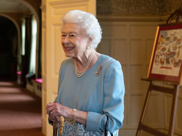 Her Majesty The Queen, pictured celebrates the start of the Platinum Jubilee during a reception in the Ballroom of Sandringham House. Picture: Joe Giddens/Getty Images.