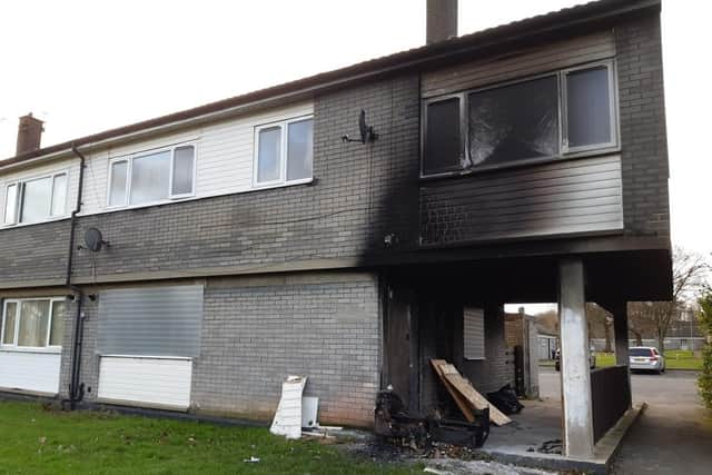 The aftermath of the alleged arson attack in Forth Close, Peterlee.