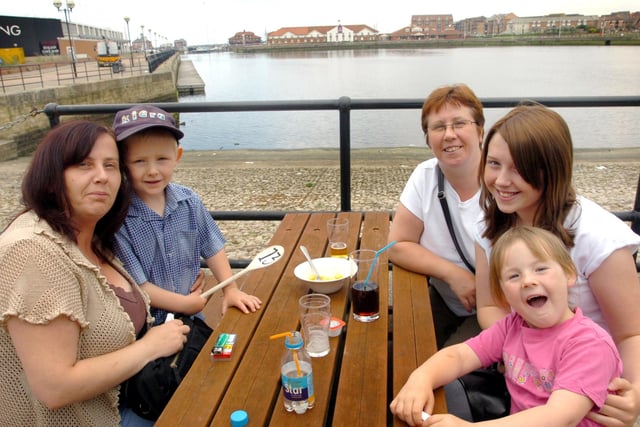 Enjoying a meal by the water at Jacksons Wharf in 2007.
