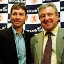 4 Dec 2000:  Bryan Robson with new Middlesbrough coach Terry Venables at a  Press conference at the Middlesbrough training ground, Darlington. Mandatory Credit: Michael Steele/ALLSPORT