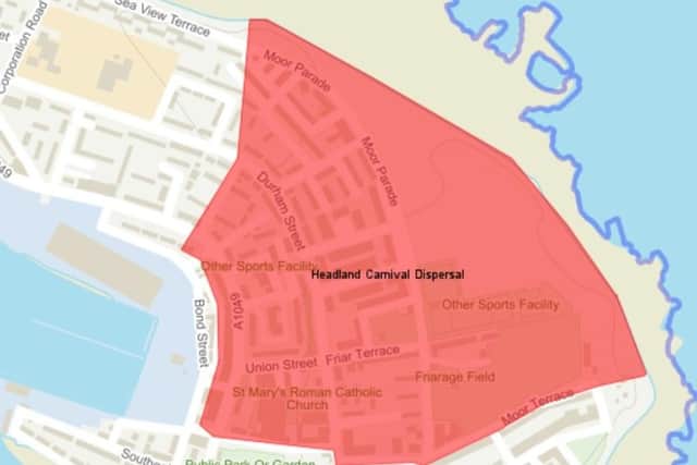 The shaded area shows where the Hartlepool Police dispersal order is during the Hartlepool Carnival weekend.