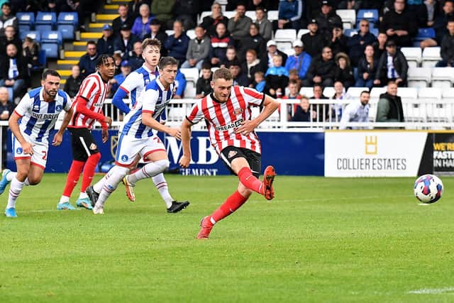Elliot Embleton converted from the spot to draw Sunderland level at the Suit Direct Stadium. Picture by FRANK REID