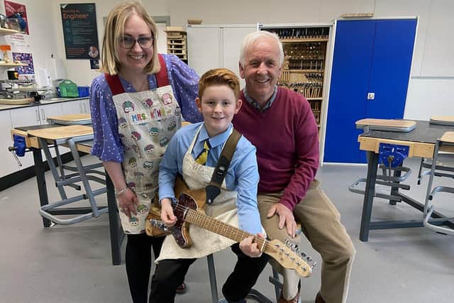 Ashton Moore (12) with his Granddad  Harry Morrell and teacher Kimberley King. Picture by FRANK REID