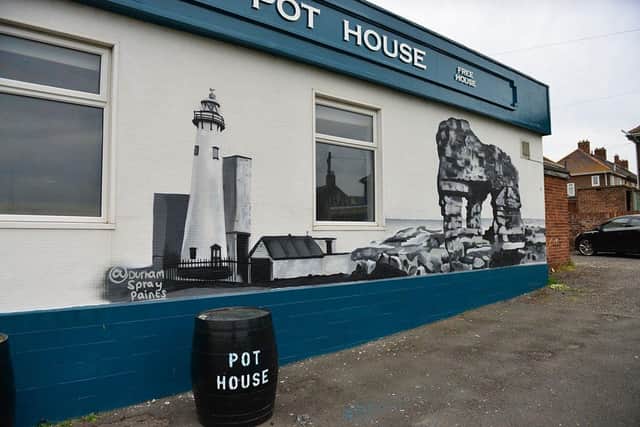 Artist Lewis also painted this mural of Hartlepool's former Elephant Rock on the side of The Pot House pub on the Headland. Picture by FRANK REID