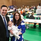 Conservative party candidate Lord Ben Houchen with his wife Rachel Houchen and baby Hannah during a count of votes for the Tees Valley Mayoral election in the Thornaby Pavilion.