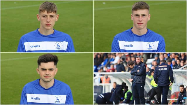Hartlepool scholars Joe Grey (top left), Coleby Shepherd (top right), Aaron Willoughby (bottom left) and lead youth phase coach Ian McGuckin (bottom right).