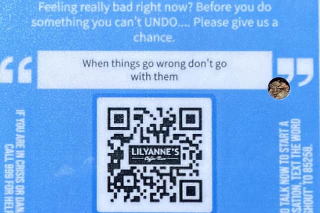 One of the suicide prevention cards that have been put around Hartlepool. Picture by FRANk REID