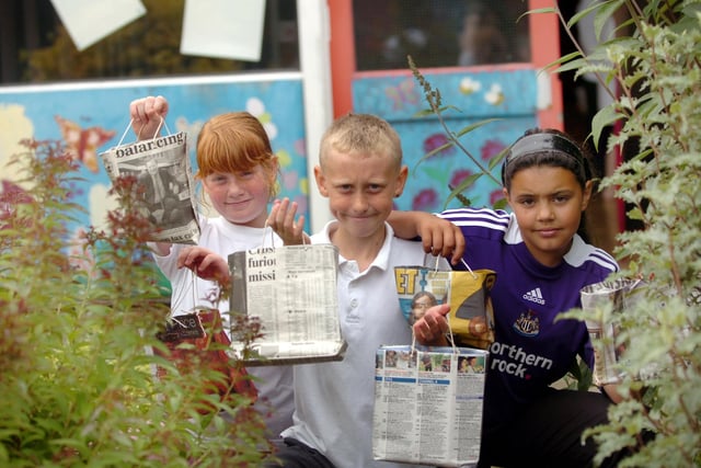 Recycling in great style at Cotsford Junior School in 2009. They gave everything from paper bags to plastic bottles a new use.