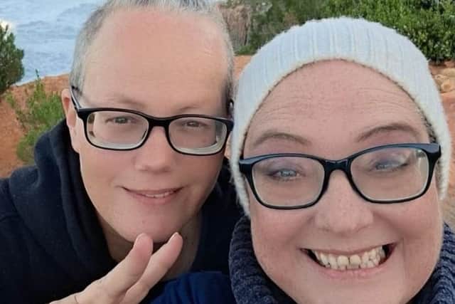 Donna (right) with wife Steph Berry in South Africa.