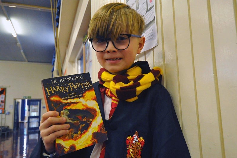 Zaine Tindal dresses as Harry Potter at Fens Primary School.