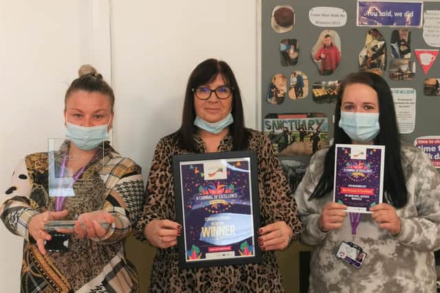From left to right, Victoria Road supported living staff Kelly Burgon, Sonya Ellerton and Aimee Laurie.