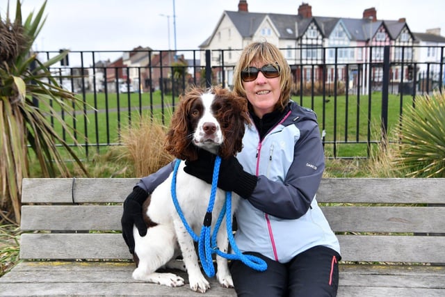 Penny Hambly rocks the shades as she takes her dog for a walk along the promenade at Seaton Carew.