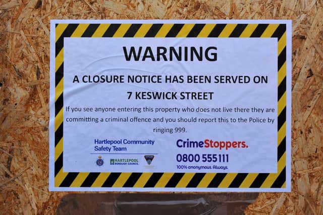 Closure Order enforced at 7 Keswick Street, Hartlepool.