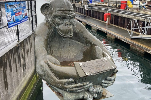 Hartlepool's monkey statue was built to represent the tale of the monkey which was mistaken for a French spy in the Napoleonic War and hanged by the people of Hartlepool. Today, people are encouraged to toss a coin in the monkey's lap and make a wish.