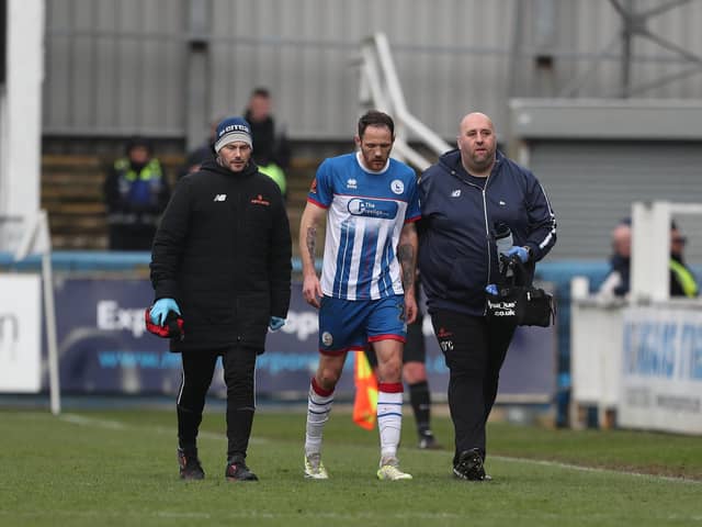 Rochdale frontman Kairo Mitchell was sent off for a challenge on Tom Parkes in the first half of the 1-1 draw with Pools on Easter Monday.
