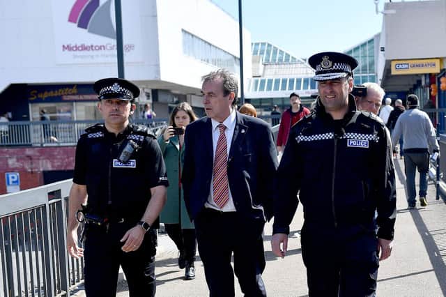 Richard Lewis, Chief Constable Cleveland Police and Crime Commissioner Barry Coppinger walking around the town centre area of Hartlepool before the lockdown.