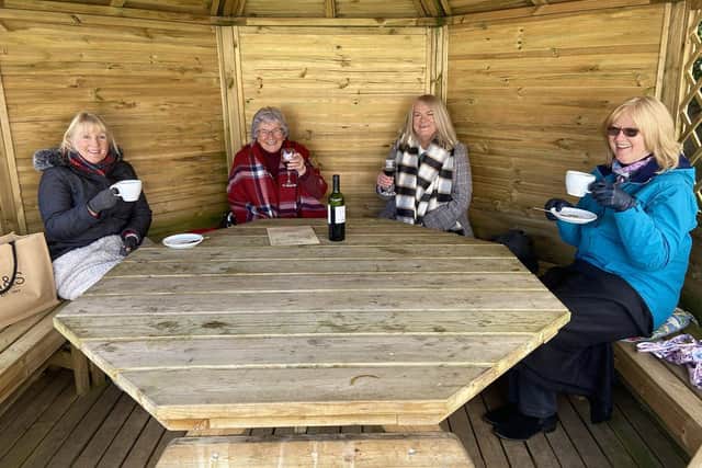 Friends and family (left to right) Laraine Grieveson, Carole and Nicola Clarke along with Margaret Baister in the beer garden at the Raby Arms, Hart Village. Picture by Frank Reid