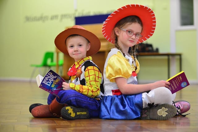 Woody and Jessie make an appearance at St Helen's Primary School in 2022.