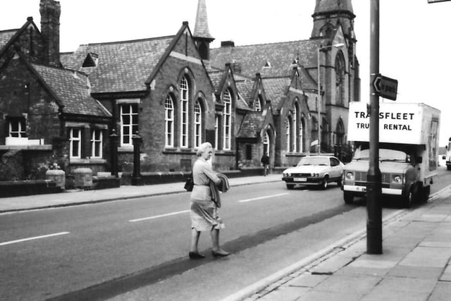 Park Road School and Presbyterian Church in 1982. They were photographed before demolition when they made way for the Middleton Grange Shopping Centre and car park. Photo: Hartlepool Library Service.