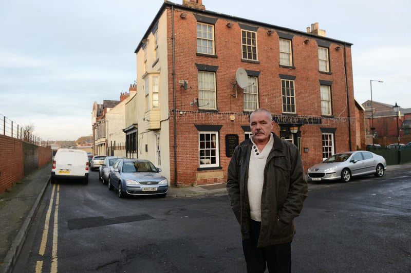Landlord Alan Hay outside The Ship Inn, on the Headland, in 2015.