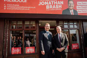Jonathan Brash (left) with Labour leader Keir Starmer at the new campaign office at 206 York Road, Hartlepool.
