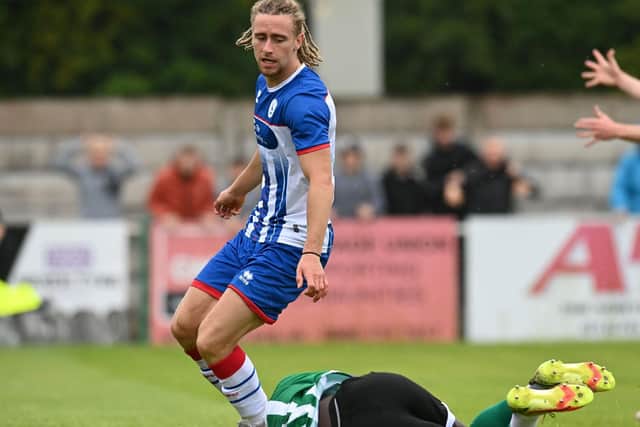 Kieran Burton in action for Hartlepool United against Blyth Spartans in a pre-season friendly at Croft Park. Picture by FRANK REID