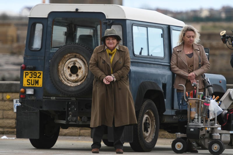 Brenda Blethyn wraps up warm as she films along the headland in 2020.