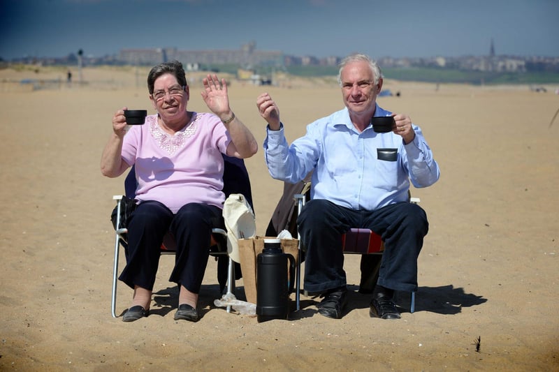 A 2015 photo showing Barbara and Alan Railton enjoying a cuppa at Sandhaven.