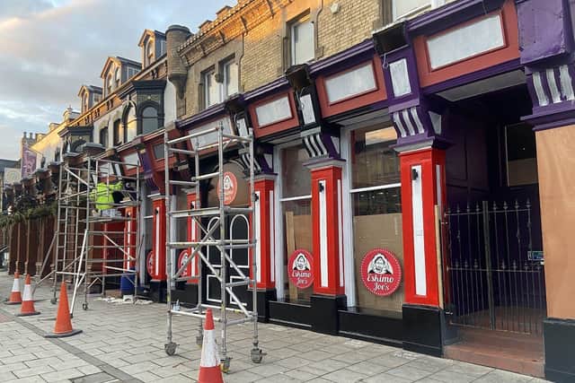Workmen were still applying the finishing touches to the outside of Eskimo Joe's, in Victoria Road, Hartlepool, ahead of its opening on Friday. Picture by FRANK REID.