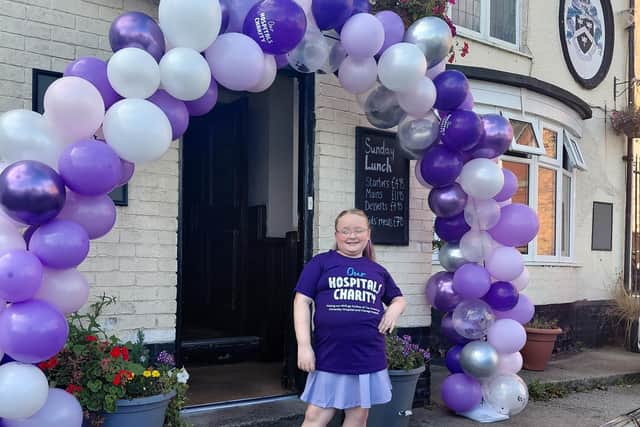 Lucy-Ann Robinson stands outside The Blacksmiths Arms, in Hartlepool.