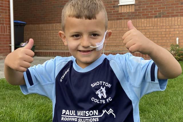Jack Dale, 7, pictured in his Shotton Colliery FC kit ahead of Stoma Awareness Day on Saturday, October 1.