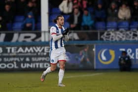 Jamie Sterry played 60 minutes on his return to the Hartlepool United starting line-up. (Credit: Mark Fletcher | MI News)