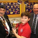 Left to right: Rotary Hartlepool President Wally Stewart, Throston pupil Theo Dickinson, and Rotarian Alan Lakey.