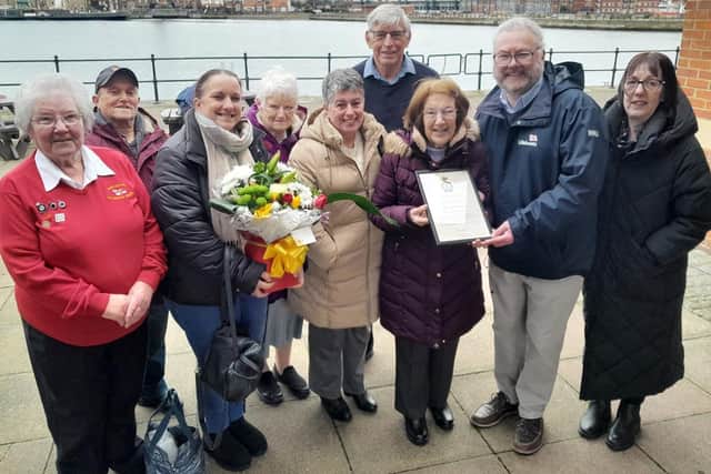 Pictured during the presentation are, from left, fundraisers Ann Wray and Colin Bird, Lydia Aird, Kath Bird and Angela Crowe, Hartlepool RNLI chairman Malcolm Cook, fundraiser Beryl Sherry, Michael Charlton and Jacqueline Sherry.