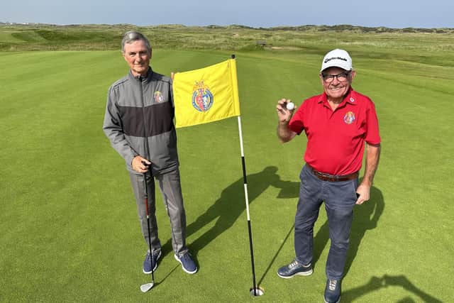 Carl Mason and Barry 'Badger' Parkes on the Mashie hole at Seaton Carew Golf Club.