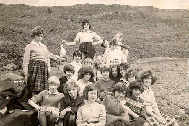A photo from Frances' book showing Brierton Hill Technical High School girls on the hills above Carlton in around 1968.