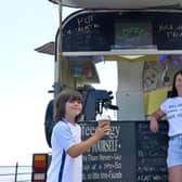 Sam Lee pictured with son Billy after she opened the Headland Coffee Wagon in 2022.