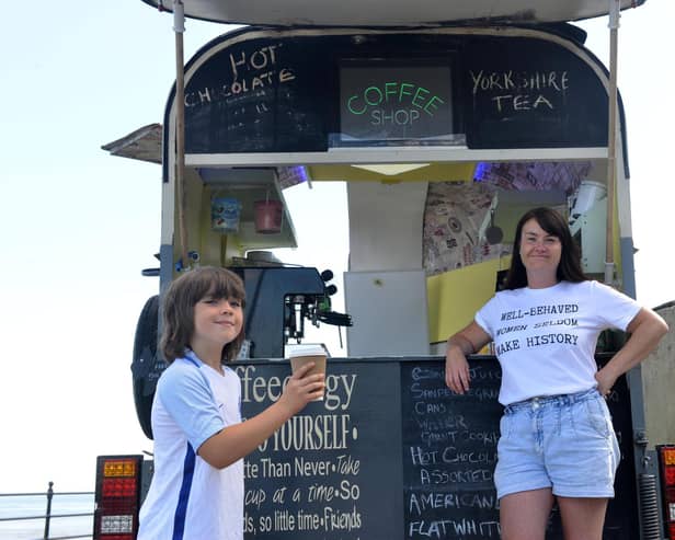 Sam Lee pictured with son Billy after she opened the Headland Coffee Wagon in 2022.