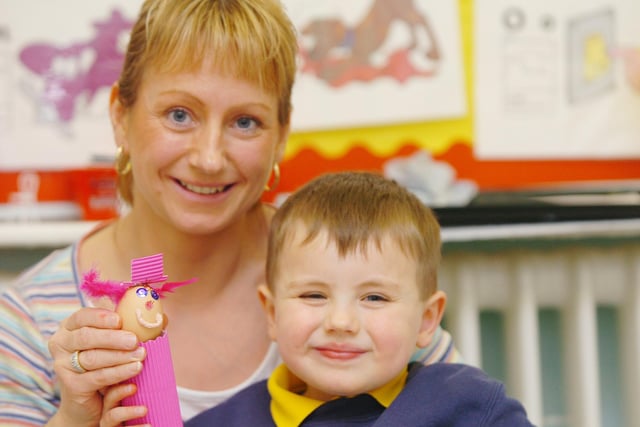Nicola Gray and her son Callum had a great time making Easter eggs at Golden Flatts Primary School in 2008.