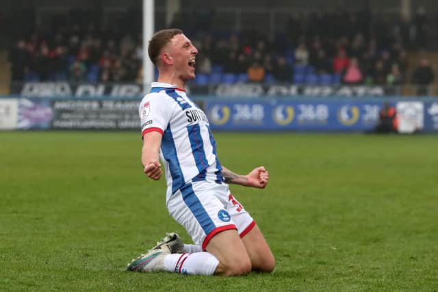 Oliver Finney scored his first Hartlepool United goal in the win over Swindon Town. (Photo: Mark Fletcher | MI News)