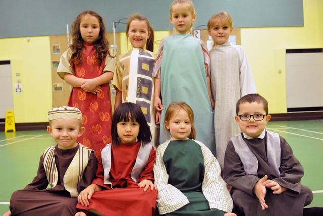 Innkeepers and wives from the Brougham Primary Nativity 8 years ago.