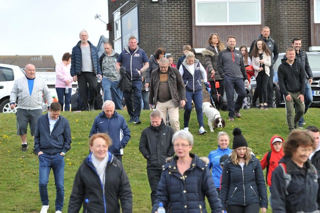 Walkers set off from the Heart of Oak, Peterlee, to raise money for Alice House Hopsice in 2019.