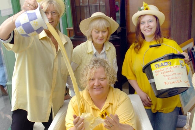 A fundraising bath of custard at the Raby Road branch of the hospice in 2007. Remember it?