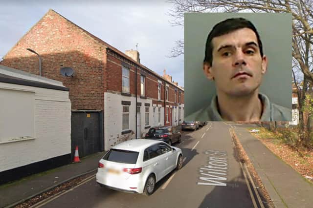 Bryan McDermott (inset) burgled a student flat in Wilson Street, Middlesbrough. Photos: Google/Cleveland Police.