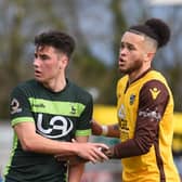 Josh Hawkes of Hartlepool United is watched by Louis John of Sutton United during the Vanarama National League match between Sutton United  and Hartlepool United at the Knights Community Stadium, Gander Green Lane,, Sutton on Saturday 14th March 2020. (Credit: Paul Paxford | MI News)