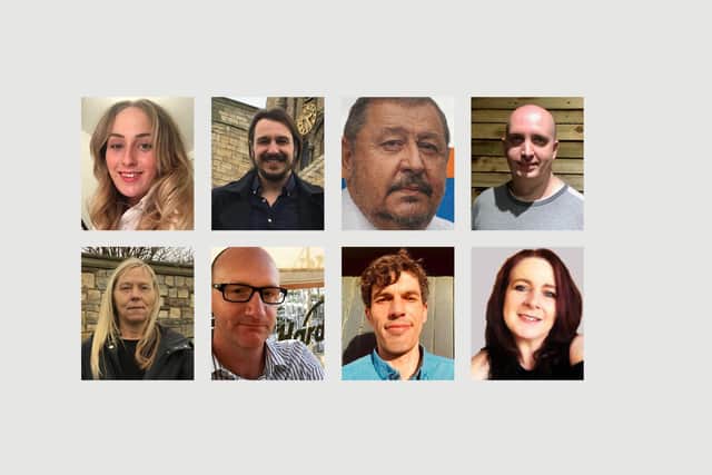The eight candidates who submitted photos are pictured left to right. Back row, Sophie Chapman, Matthew Dodds, Tim Fleming and Adam Gaines. Front row,  Alison Hockborn, Shane Moore, Mark Stacey and Barbara Ward.