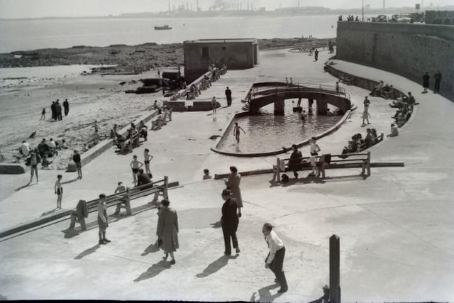 Taken on a lovely summer's day, the image shows the paddling pool and a clear view of the North Steel Works across the bay in 1954. Photo: Hartlepool Museum Service.