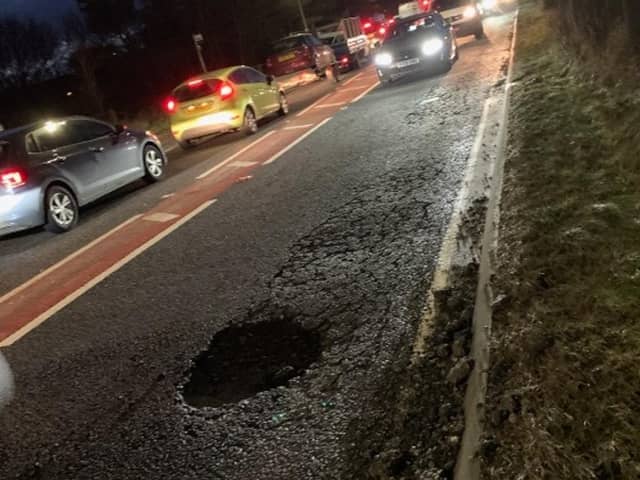 Pothole pictured on Thursday, January 12, on the A179 towards Hartlepool.