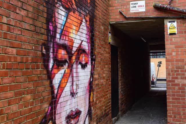 The mural featuring David Bowie, behind Whitby Street in Hartlepool.