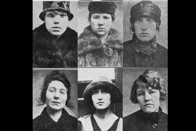 Members of the Forty Thieves gang. Top left to right: Alice Diamond, "Queen of Thieves";Maggie Hughes, deputy; Laura Partrdige; bottom row, left to right: Bertha Tappenden; Madeline Partridge, and Gertrude Scully.
